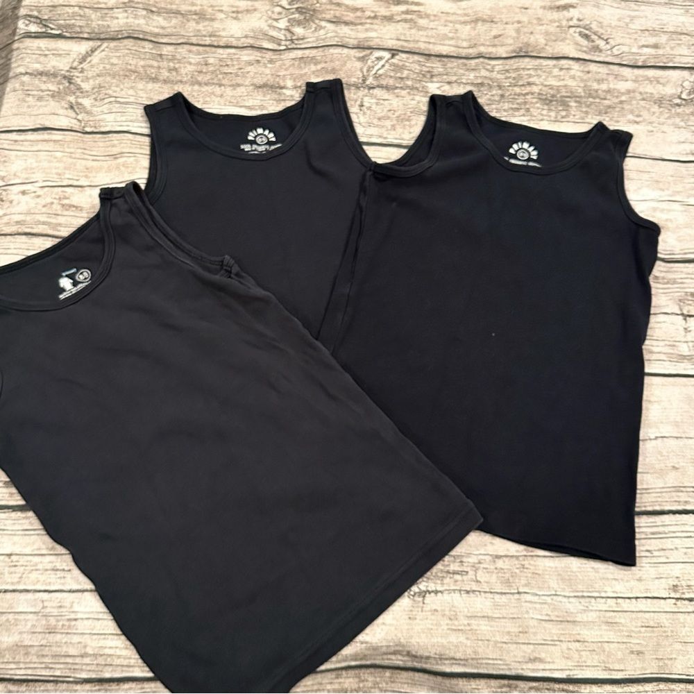 Lot Of 3 Unisex Black Primary Tank Tops; 2 Organic Size 8-9